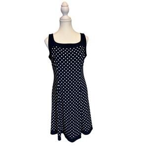 Chaps | (NWT) Navy/White Polka Dot Jersey Fit & Flare Dress | Med